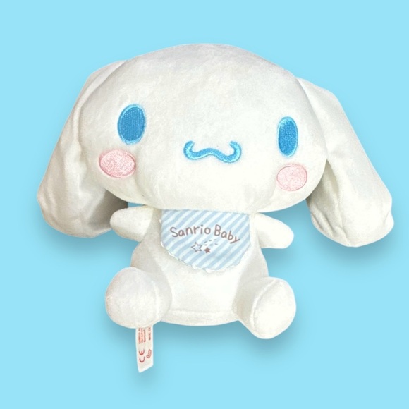 Sanrio Original 7” Plush doll cinnamon roll Sanrio New NWT Baby Bib W/bell - Picture 1 of 9